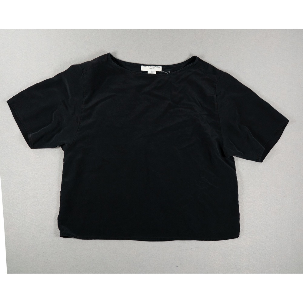 Balenciaga Womens Silk Top Boxy Cropped Boat Neck Black Size Medium Luxury